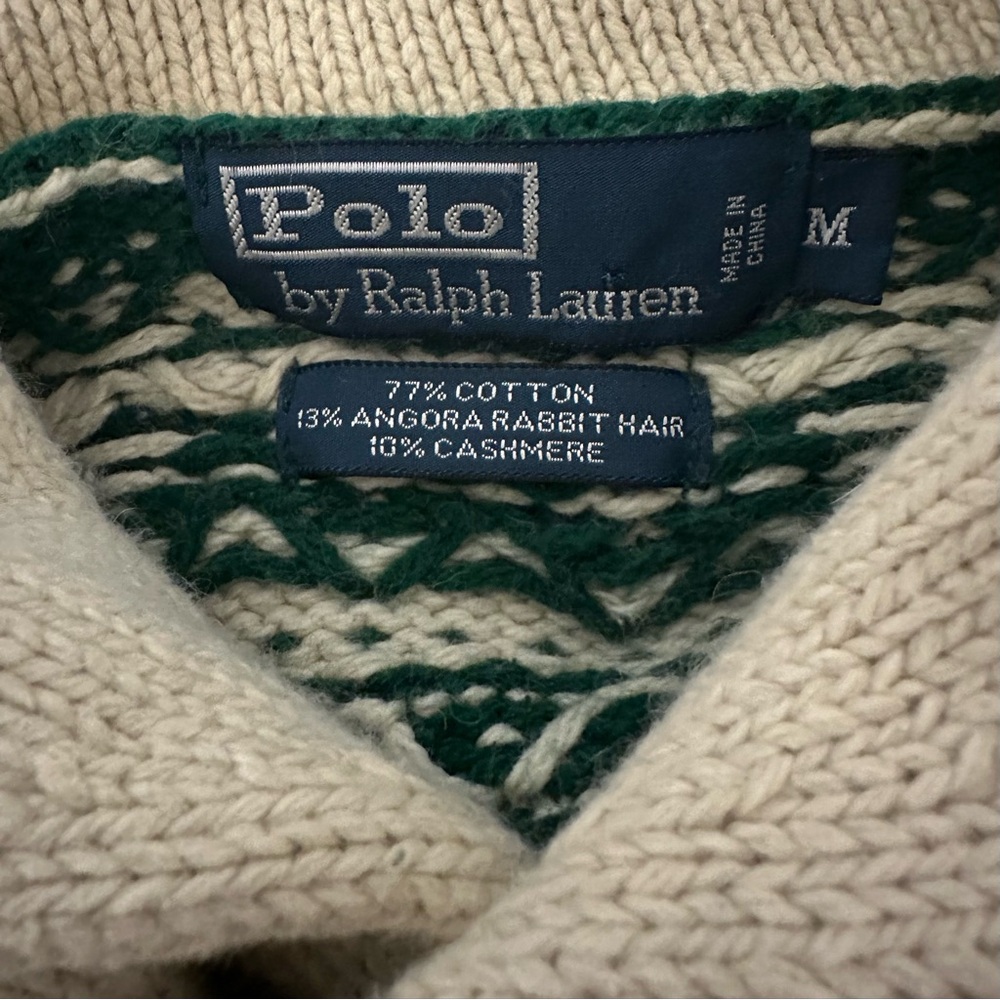 Vintage Polo Ralph Lauren Angora Cashmere Cotton Green Reindeer Sweater Size M - Picture 3 of 4